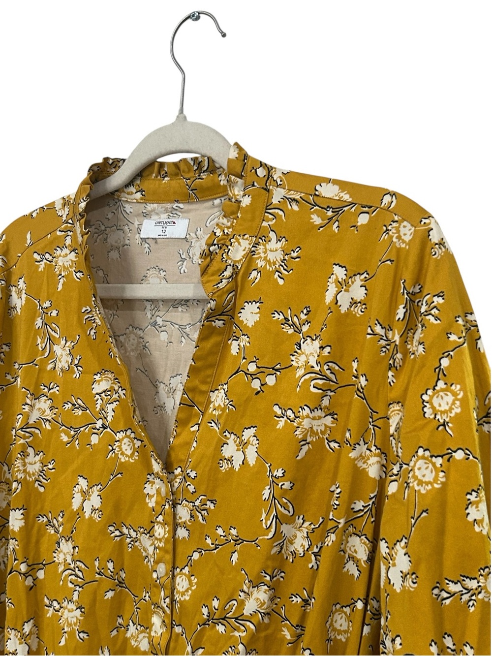 UNTUCKIT Jane Floral Tiered Dress Marigold Yellow Size 12 Romantic Cottagecore - Picture 4 of 14